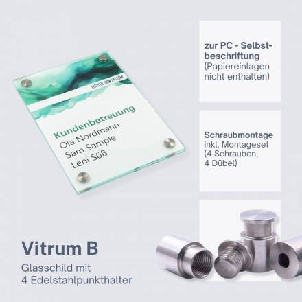 Tuerschild VITRUM B  Glasschild fuer Buero DIN A5
